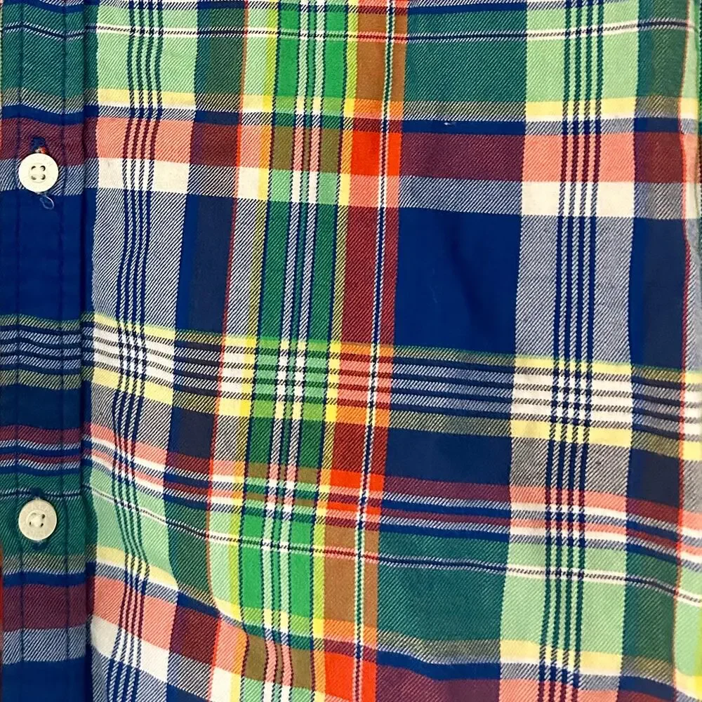 Ralph Lauren Plaid Ruffle Front Button up Shirt girls 16 Preppy Tartan western
